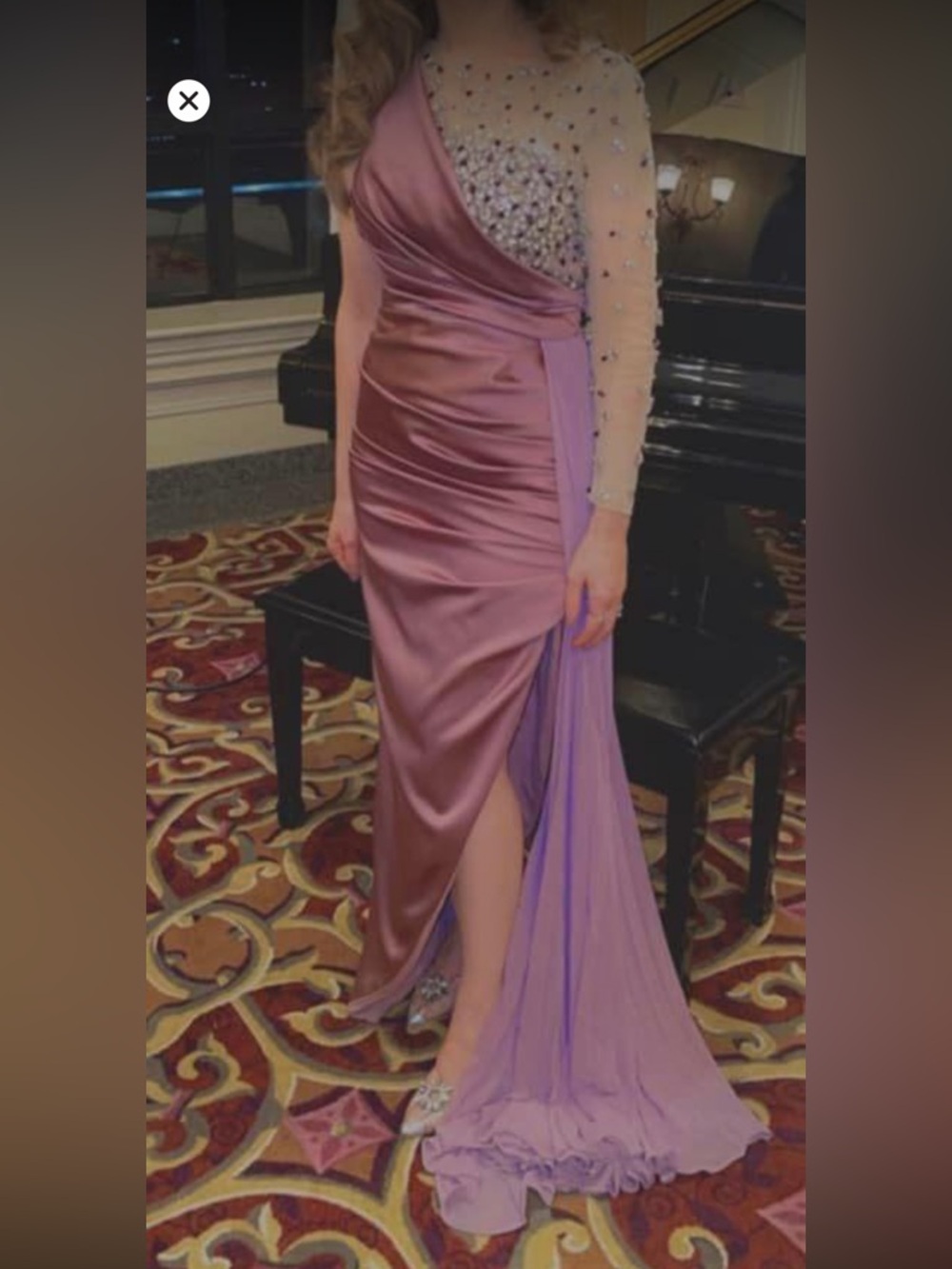 Satin Evening Gown in Mauve and Lilac